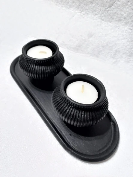 TABAKLI 2'Lİ FİJİ MUMLUK SET SİYAH - 3