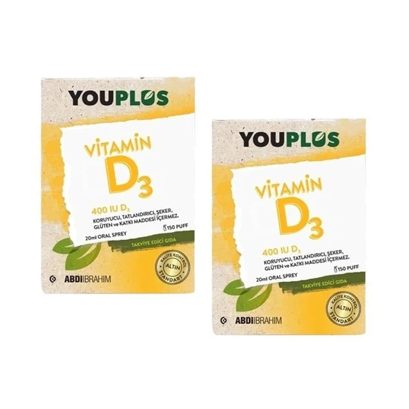 YouPlus Vitamin D3 400IU Oral Sprey 20 ml 2 Adet
