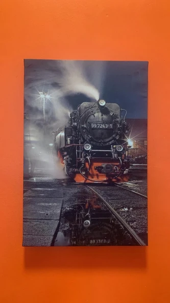 Tren Natürel Tasarım Ahşap Çerçeve Ev İşyeri Ofis Duvar Kanvas Tablo SBK5 - 3