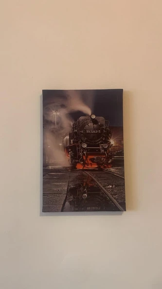 Tren Natürel Tasarım Ahşap Çerçeve Ev İşyeri Ofis Duvar Kanvas Tablo SBK5 - 5