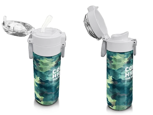 Coral High 500 ml Erkek Çocuk Pipetli Termos/Matara - Nefti Kamuflaj Desenli  - Çift Kullanım Özelliği - Resim 4
