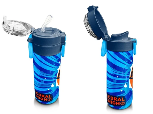 Coral High 500 ml Lacivert Mavi Basketbol Desenli - Erkek Çocuk Paslanmaz Çelik Okul Termosu/Suluk/Matara - Resim 4