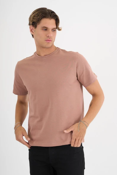 Erkek Kahverengi %100 Pamuklu Standart Kalıp T-Shirt - 6