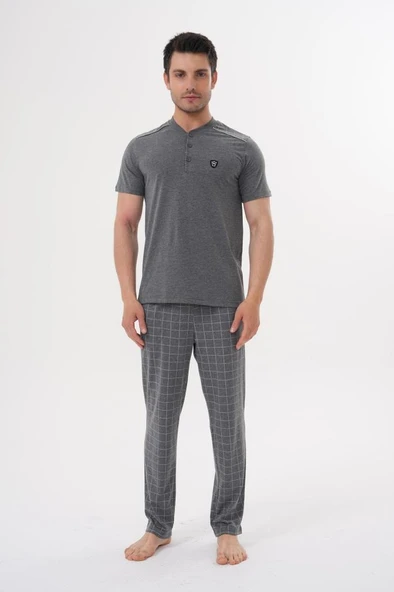 Mecit 2981 Füme Büyük Beden Kısa Kollu Erkek Pijama Takımı - Resim 2