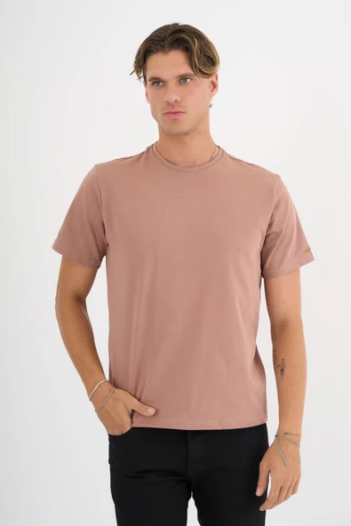 Erkek Kahverengi %100 Pamuklu Standart Kalıp T-Shirt