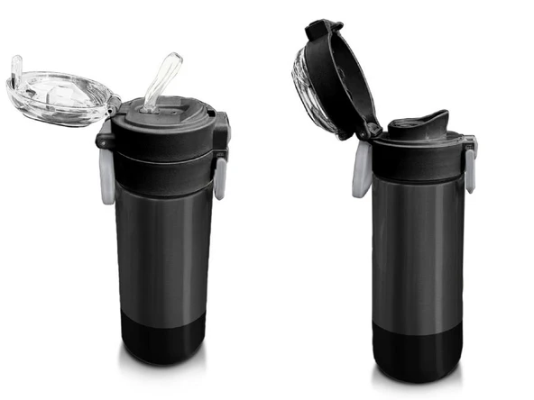 Coral High 500 ml Koyu Gri Siyah Desenli - Erkek Çocuk Paslanmaz Çelik Okul Termosu/Suluk/Matara - Resim 4