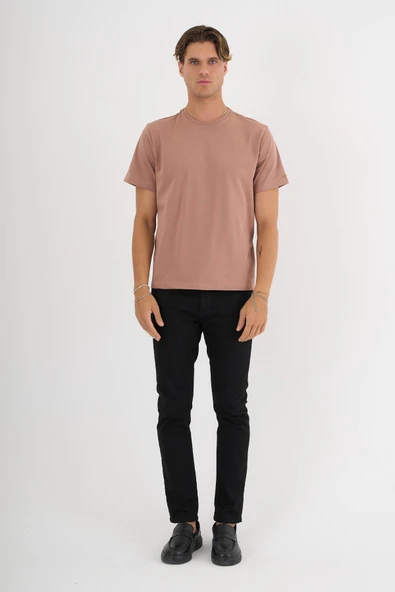 Erkek Kahverengi %100 Pamuklu Standart Kalıp T-Shirt - 2