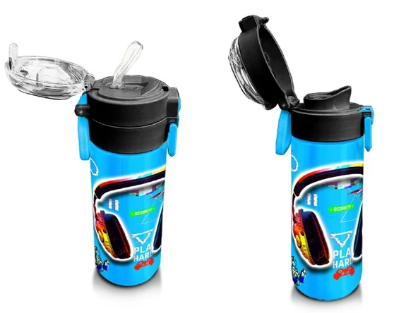 Coral High 500 ml Kulaklık Game Desenli  - Erkek Çocuk Paslanmaz Çelik Okul Termosu/Suluk/Matara - Resim 4