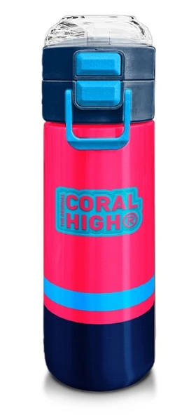 Coral High 500 ml Erkek Çocuk Pipetli Termos/Matara - Neon Mercan Lacivert  - Çift Kullanım Özelliği ürün görseli
