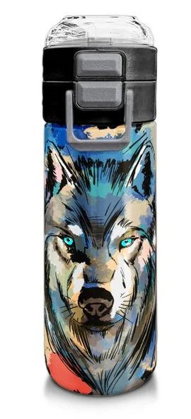 Coral High 500 ml Gri Siyah Kurt Desenli - Erkek Çocuk Paslanmaz Çelik Okul Termosu/Suluk/Matara ürün görseli