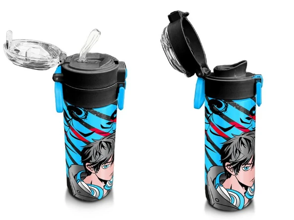 Coral High 500 ml Paslanmaz Çelik Okul Termosu/Suluk/Matara - Kız Çocuk - Siyah Mavi Anime Desenli - Sızdırma Yapmaz - 4