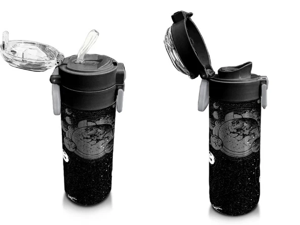 Coral High 500 ml Paslanmaz Çelik Okul Termosu/Suluk/Matara - Erkek Çocuk - Siyah Basketbol Desenli  - Sızdırma Yapmaz - Resim 4