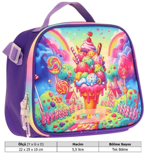 Kaukko Kids Kız Çocuk Isı Yalıtımlı Okul/Piknik Beslenme Çantası (Dondurma) L7251 - 3