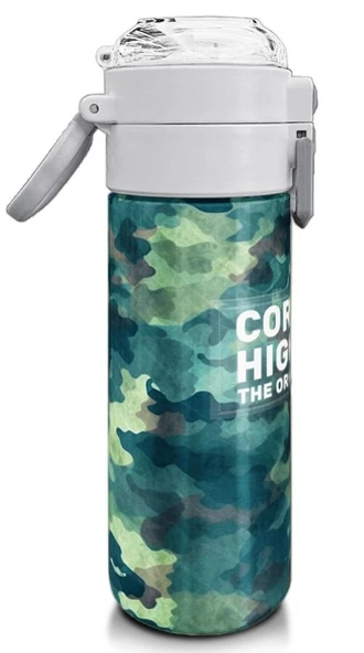Coral High 500 ml Erkek Çocuk Pipetli Termos/Matara - Nefti Kamuflaj Desenli  - Çift Kullanım Özelliği - Resim 3