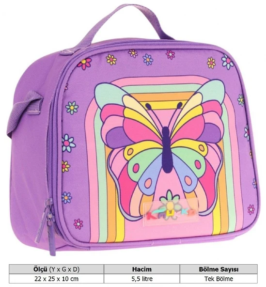 Kaukko Kids Kız Çocuk Isı Yalıtımlı Okul/Piknik Beslenme Çantası (Kelebek) L7248 - Resim 3