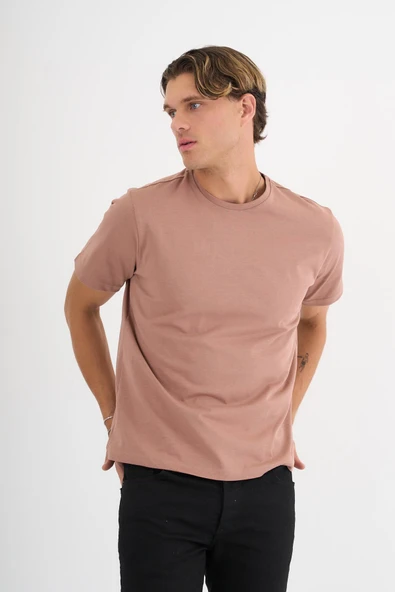 Erkek Kahverengi %100 Pamuklu Standart Kalıp T-Shirt - 5