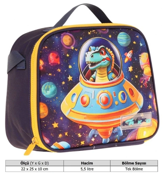 Kaukko Kids Erkek Çocuk Isı Yalıtımlı Okul/Piknik Beslenme Çantası (Astrnot Dinazor) L7273 - 3