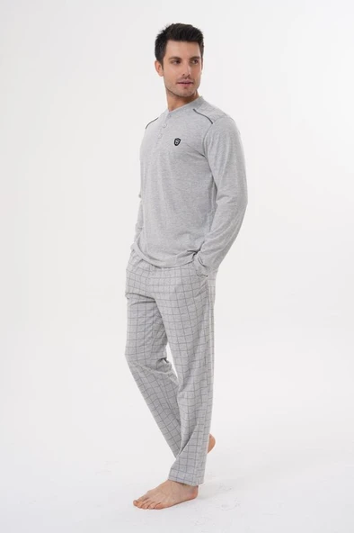 Mecit 2982 Erkek Gri Büyük Beden Uzun Kollu Pijama Takımı - Resim 2