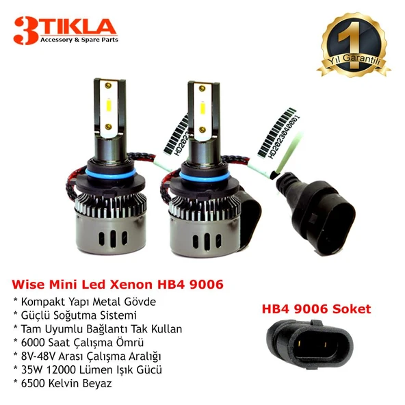 Wise Beyaz HB4 9006 Mini Led Xenon Şimşek Etkili 12000 Lümen - Resim 2