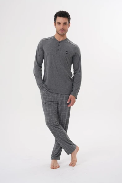 Mecit 2982 Erkek Füme Büyük Beden Uzun Kollu Pijama Takımı - Resim 2
