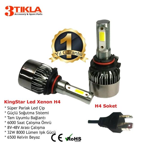 Volkswagen Passat 1988-1993 Far Ampul H4 Beyaz Led Xenon 8000 Lümen - Resim 2