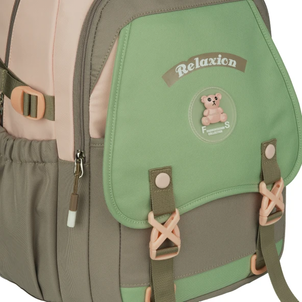 Relaxion Yeni Sezon Kalemlikli Yeşil-Pembe İthal Premium Okul Sırt Çanta 1511 - 6