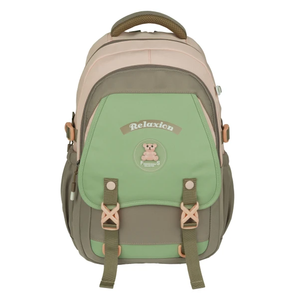 Relaxion Yeni Sezon Kalemlikli Yeşil-Pembe İthal Premium Okul Sırt Çanta 1511 - 2