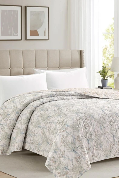 Sakura Elyaf Dolgulu Çift Taraflı Tek Kişilik 160x220 cm Kırlentsiz Tek Pike Krem ürün görseli