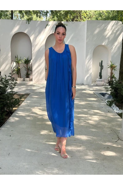 YAZLIK İPEK KUMAŞ SIFIR KOL ELBİSE - 8