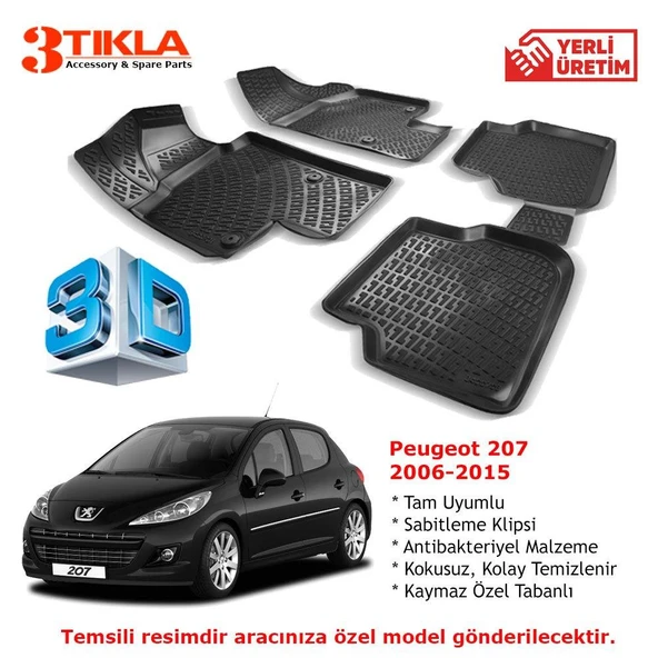 Peugeot 207 2006-2015 Premium 3D Havuzlu Paspas Seti ürün görseli