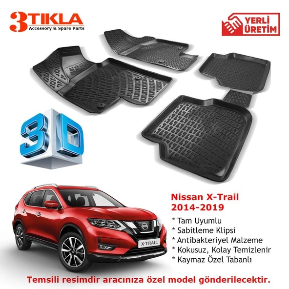 Nissan X-Trail 2014-2019 Premium 3D Havuzlu Paspas Seti ürün görseli