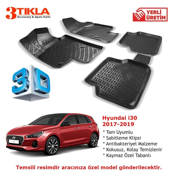 Hyundai i30 2017-2019 Premium 3D Havuzlu Paspas Seti ürün görseli