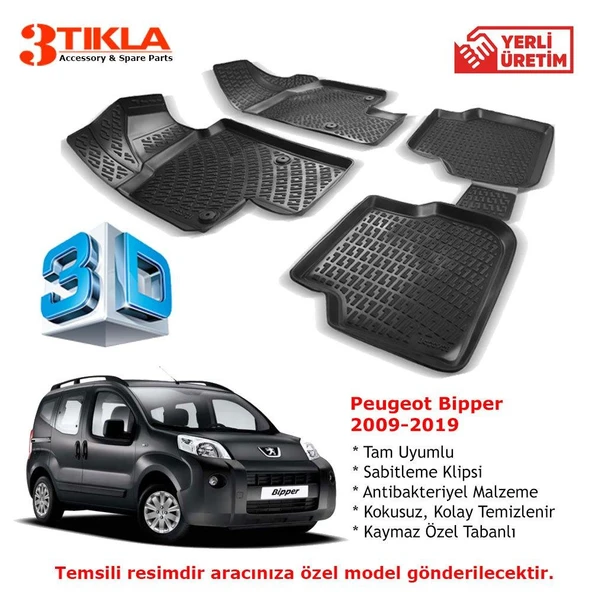 Peugeot Bipper 2009-2019 Premium 3D Havuzlu Paspas Seti ürün görseli