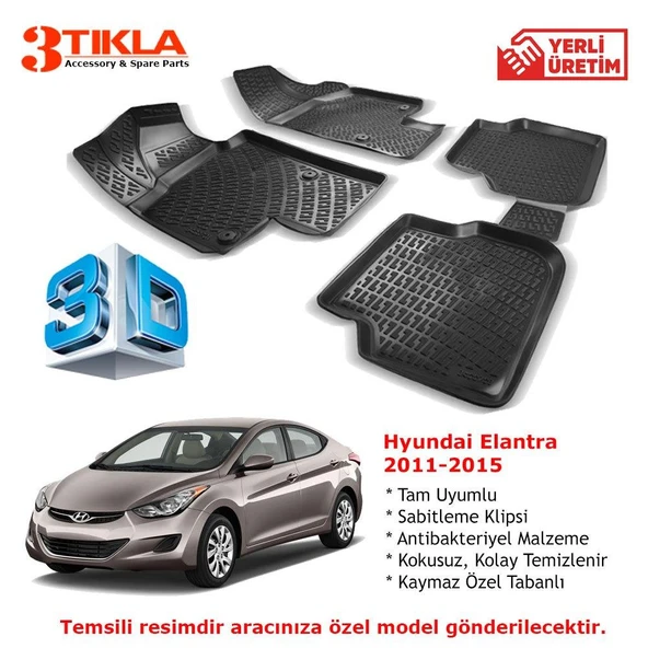 Hyundai Elantra 2011-2015 Premium 3D Havuzlu Paspas Seti ürün görseli