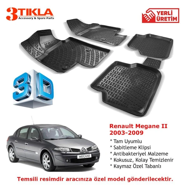 Renault Megane II 2003-2009 Premium 3D Havuzlu Paspas Seti ürün görseli