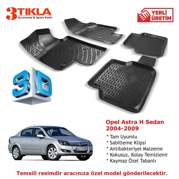 Opel Astra H Sedan 2004-2009 Premium 3D Havuzlu Paspas Seti ürün görseli