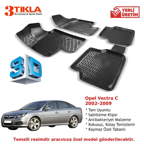 Opel Vectra C 2002-2009 Premium 3D Havuzlu Paspas Seti ürün görseli