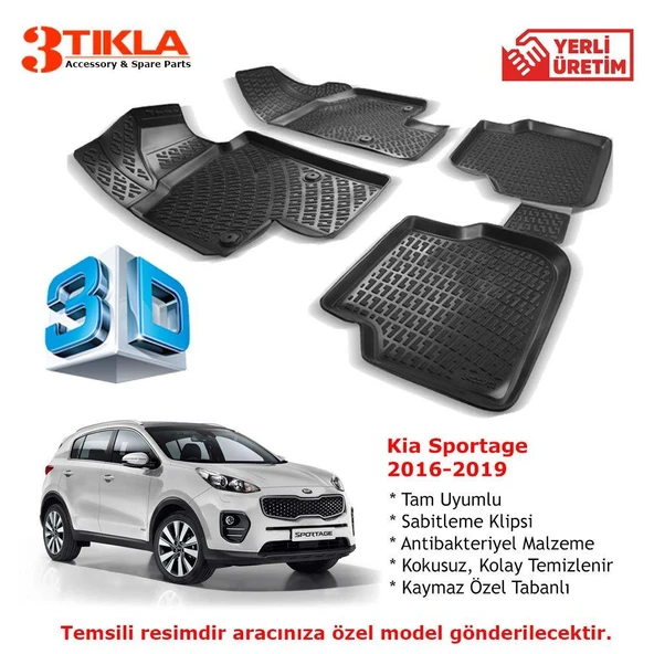 Kia Sportage 2016-2019 Premium 3D Havuzlu Paspas Seti ürün görseli