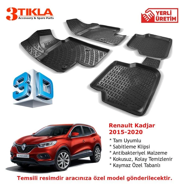 Renault Kadjar 2015-2020 Premium 3D Havuzlu Paspas Seti ürün görseli