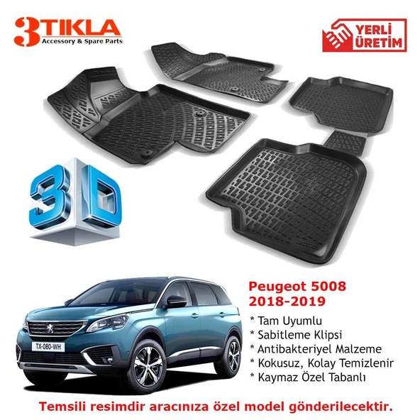 Peugeot 5008 2018-2019 Premium 3D Havuzlu Paspas Seti ürün görseli