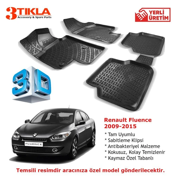Renault Fluence 2009-2015 Premium 3D Havuzlu Paspas Seti ürün görseli