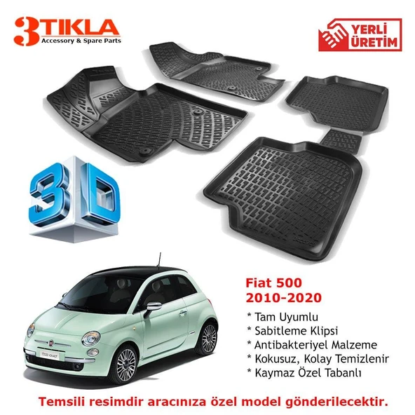 Fiat 500 2012-2019 Premium 3D Havuzlu Paspas Seti ürün görseli