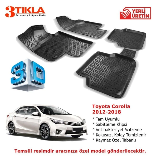 Toyota Corolla 2012-2018 Premium 3D Havuzlu Paspas Seti ürün görseli