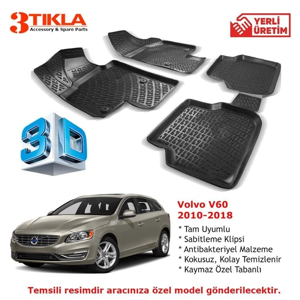 Volvo V60 2010-2018 Premium 3D Havuzlu Paspas Seti ürün görseli