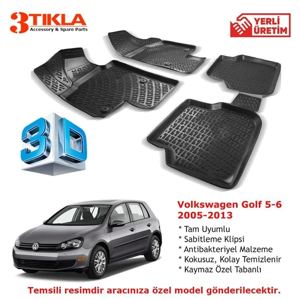 Volkswagen Golf 5-6 2005-2013 Premium 3D Havuzlu Paspas Seti ürün görseli