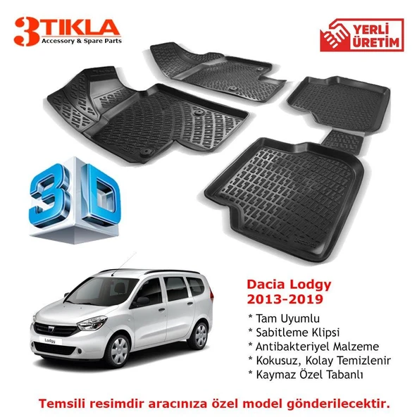 Dacia Lodgy 2013-2019 Premium 3D Havuzlu Paspas Seti ürün görseli