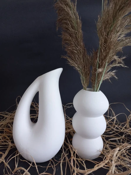 SÜRAHİ BALON VAZO SET BEYAZ - Resim 2