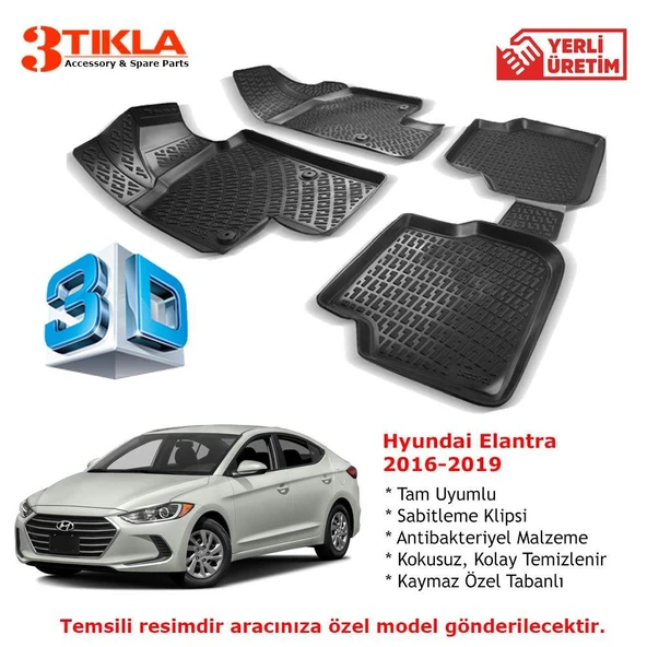 Hyundai Elantra 2016-2019 Premium 3D Havuzlu Paspas Seti ürün görseli