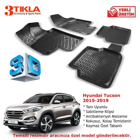 Hyundai Tucson 2015-2020 Premium 3D Havuzlu Paspas Seti ürün görseli