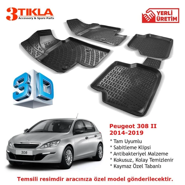 Peugeot 308 II 2014-2019 Premium 3D Havuzlu Paspas Seti ürün görseli